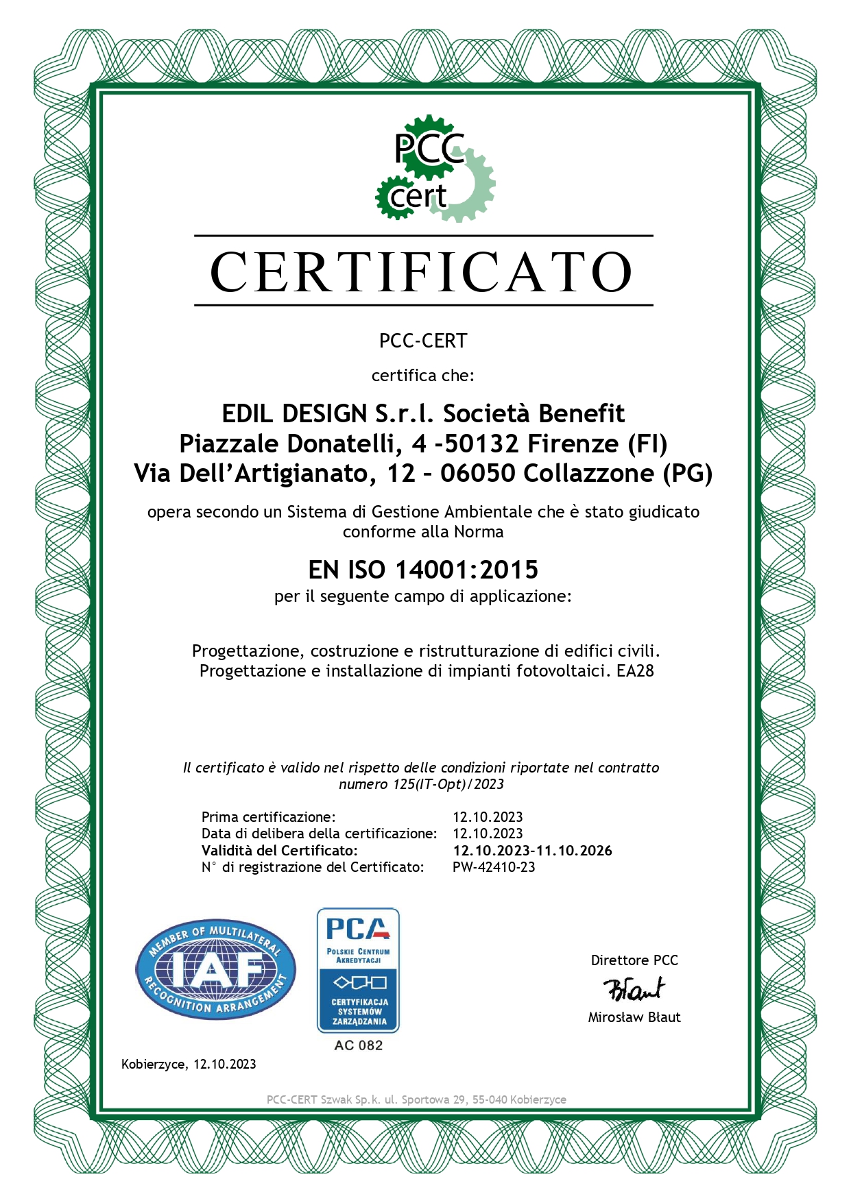 Certificato UNI EN ISO 14001:2015