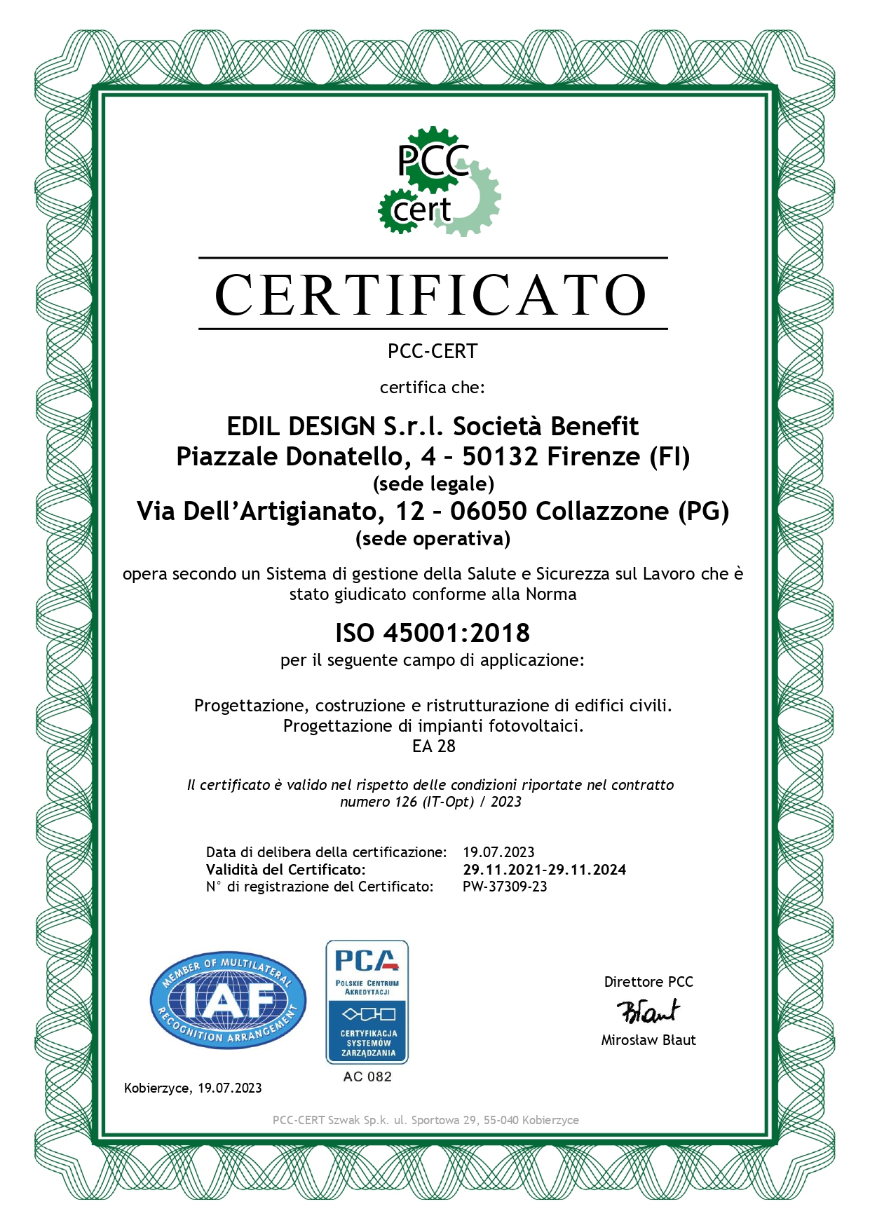 Certificato UNI EN ISO 45001:2018